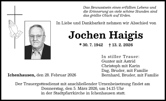 Traueranzeige von Jochen Haigis von Günzburger Zeitung