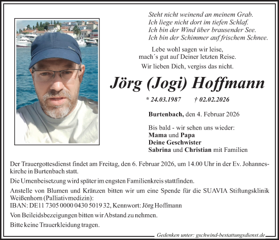 Traueranzeige von Jörg Hoffmann von Günzburger Zeitung