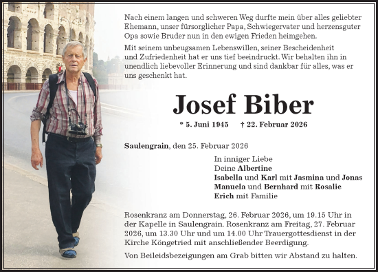 Traueranzeige von Josef Biber von Mindelheimer Zeitung
