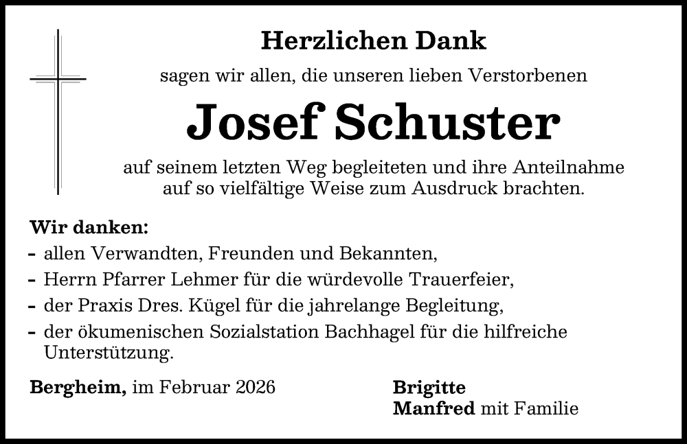  Traueranzeige für Josef Schuster vom 28.02.2026 aus Donau Zeitung