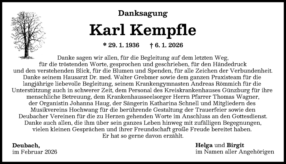 Traueranzeige von Karl Kempfle von Günzburger Zeitung