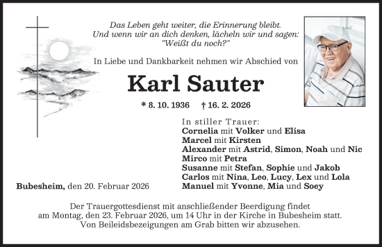 Traueranzeige von Karl Sauter von Günzburger Zeitung