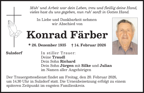 Traueranzeige von Konrad Färber von Donauwörther Zeitung