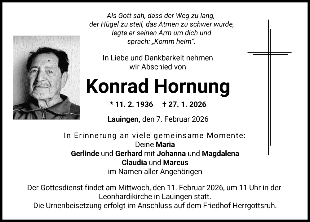  Traueranzeige für Konrad Hornung vom 07.02.2026 aus Donau Zeitung