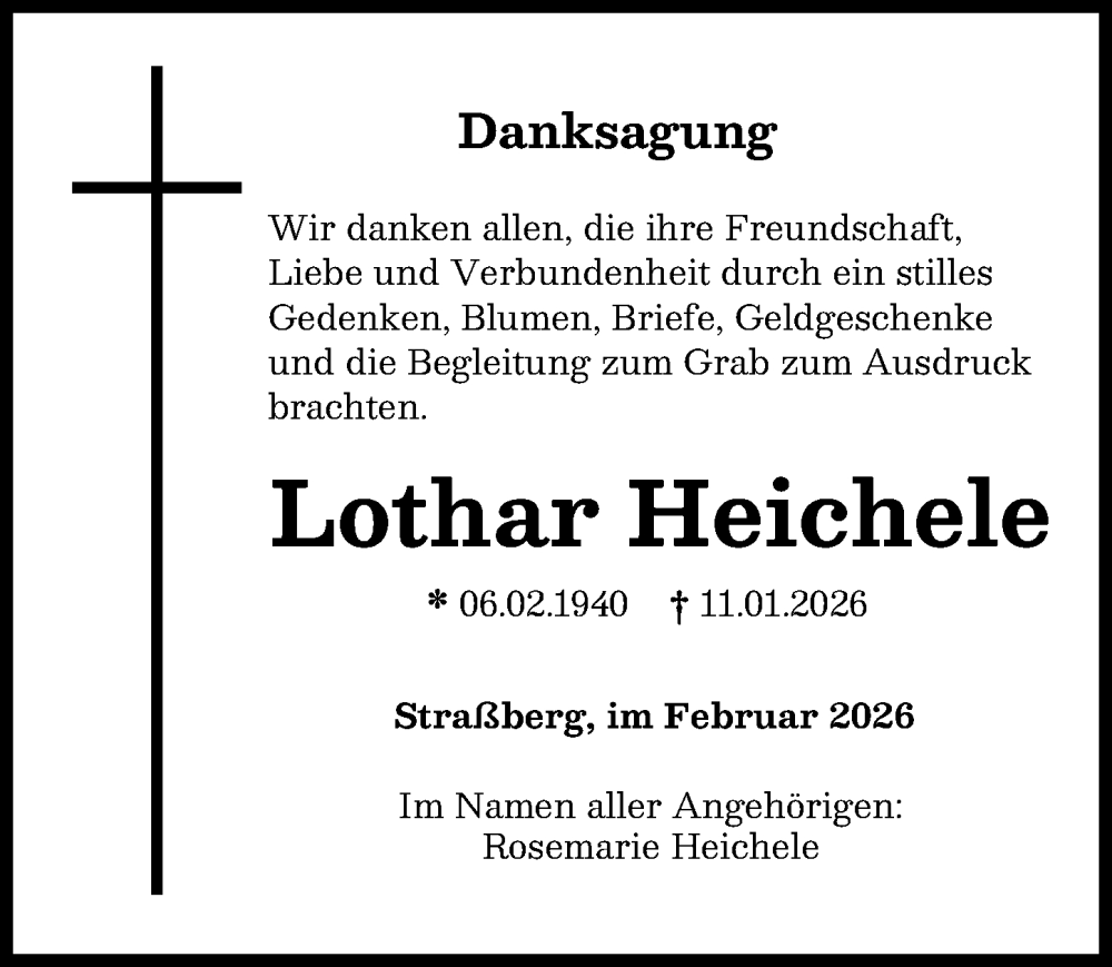 Traueranzeige von Lothar Heichele von Augsburger Allgemeine