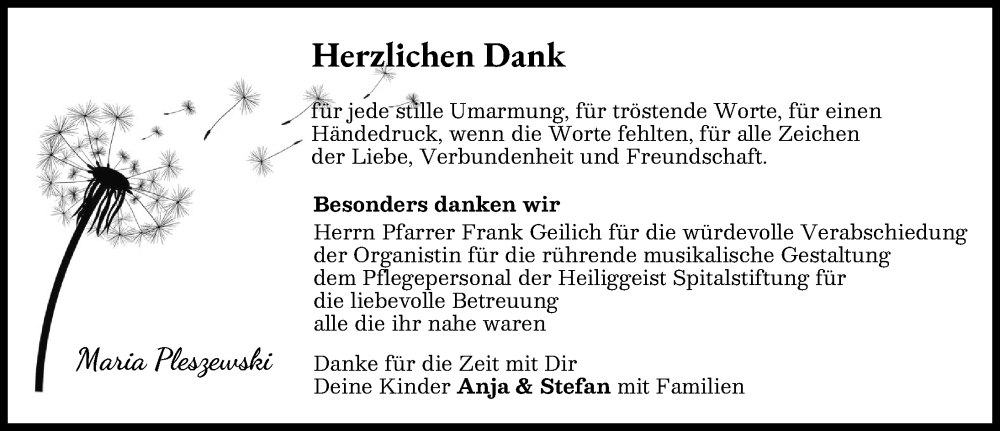  Traueranzeige für Maria Pleszewski vom 03.02.2026 aus Günzburger Zeitung