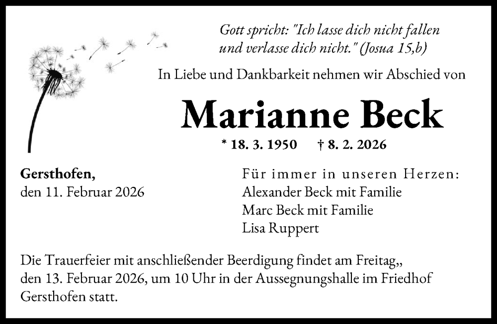 Traueranzeige von Marianne Beck von Augsburger Allgemeine