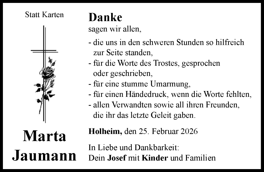 Traueranzeige von Marta Jaumann von Rieser Nachrichten