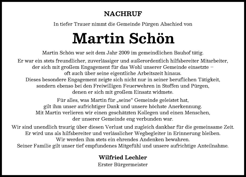 Traueranzeige von Martin Schön von Landsberger Tagblatt