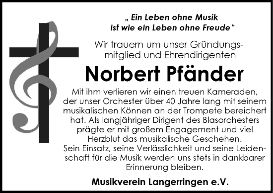 Traueranzeige von Norbert Pfänder von Schwabmünchner Allgemeine