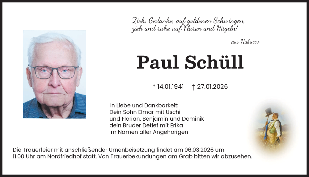  Traueranzeige für Paul Schüll vom 07.02.2026 aus Augsburger Allgemeine