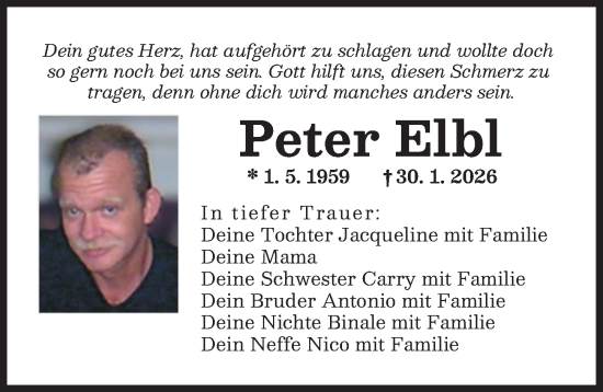 Traueranzeige von Peter Elbl von Augsburger Allgemeine