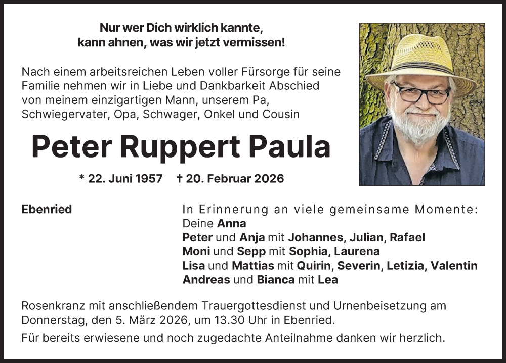Traueranzeige von Peter Ruppert Paula von Aichacher Nachrichten