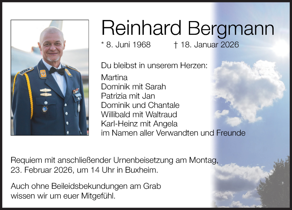  Traueranzeige für Reinhard Bergmann vom 21.02.2026 aus Neuburger Rundschau