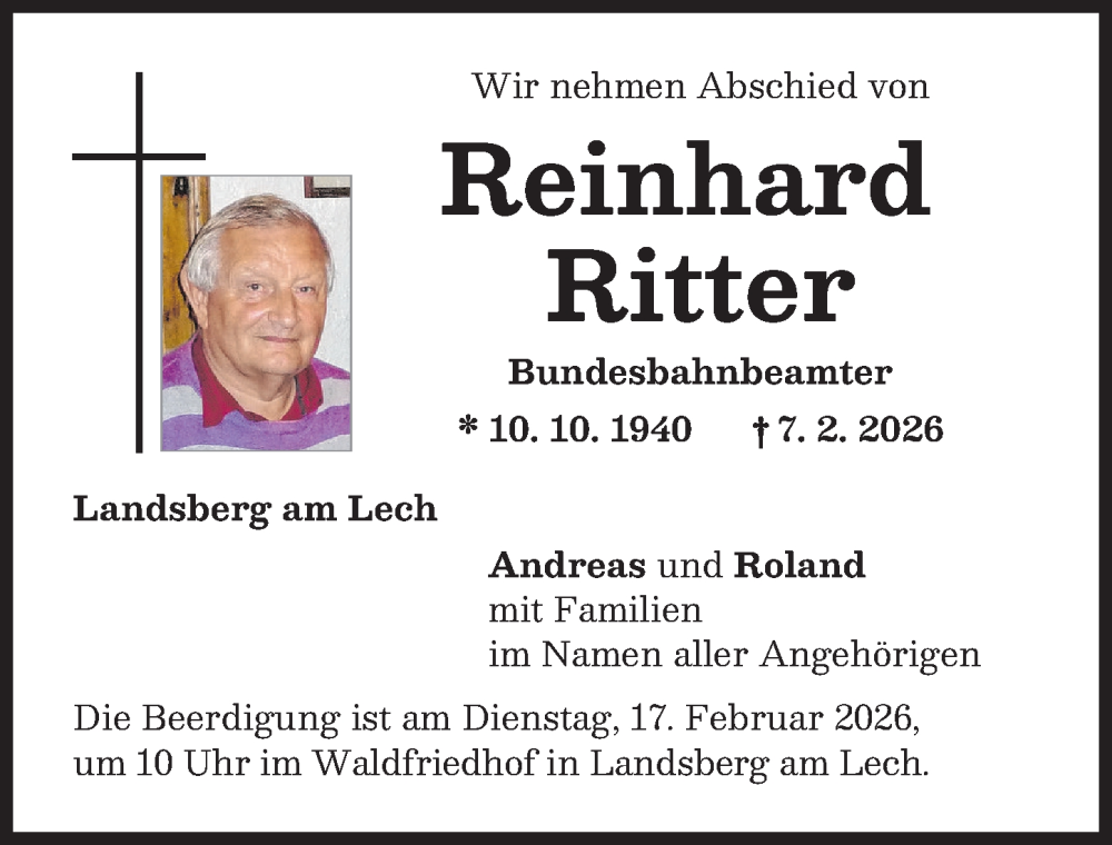  Traueranzeige für Reinhard Ritter vom 14.02.2026 aus Landsberger Tagblatt