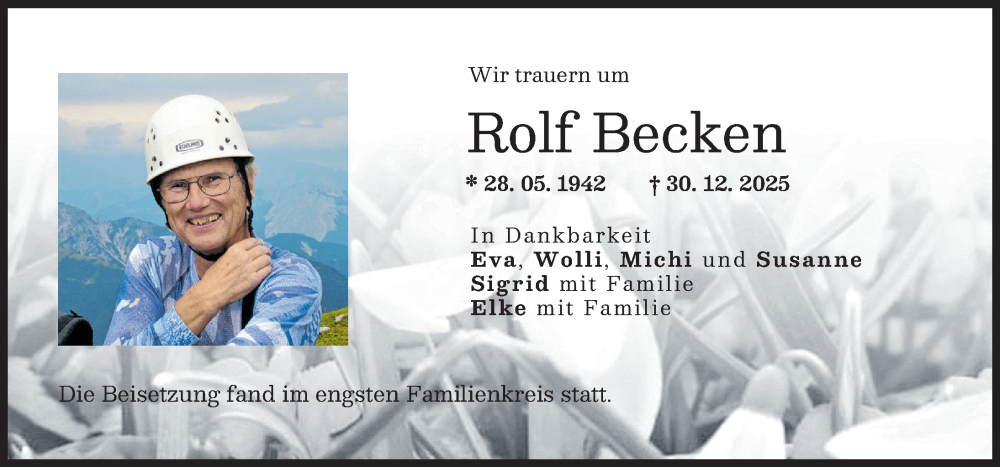  Traueranzeige für Rolf Becken vom 07.02.2026 aus Landsberger Tagblatt