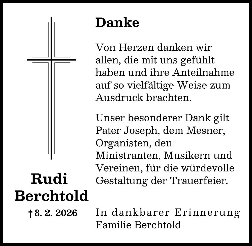 Traueranzeige von Rudi Berchtold von Günzburger Zeitung, Neu-Ulmer Zeitung