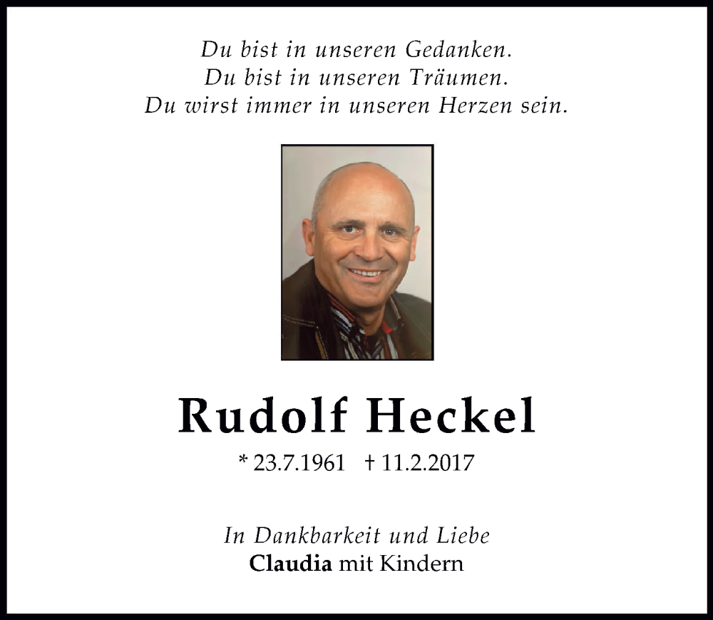 Traueranzeige für Rudolf Heckel vom 11.02.2026 aus Neuburger Rundschau