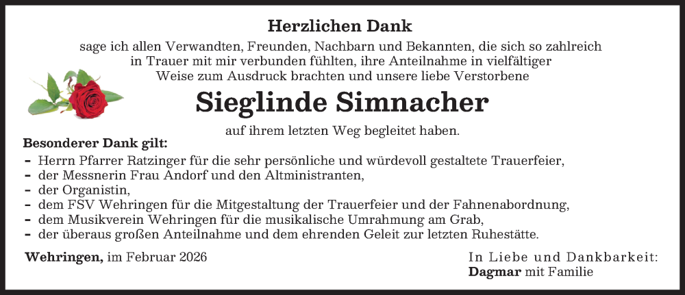 Traueranzeige von Sieglinde Simnacher von Schwabmünchner Allgemeine