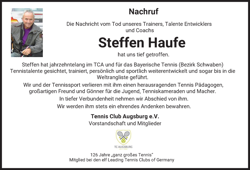 Traueranzeige von Steffen Haufe von Augsburger Allgemeine