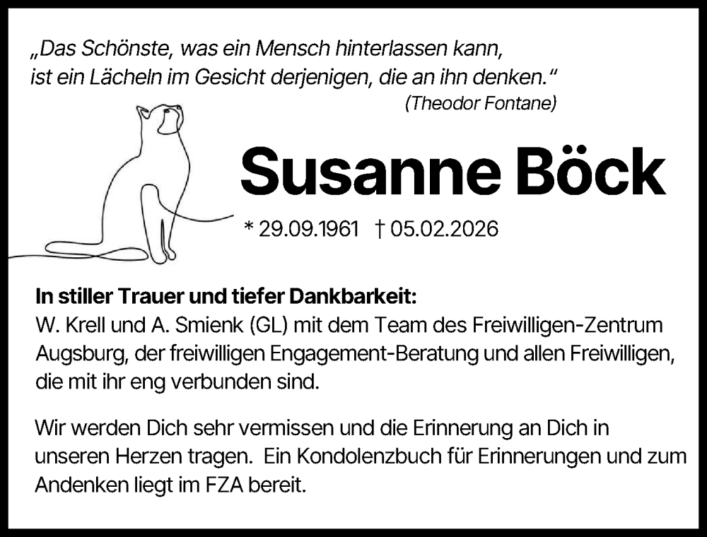  Traueranzeige für Susanne Böck vom 28.02.2026 aus Augsburger Allgemeine