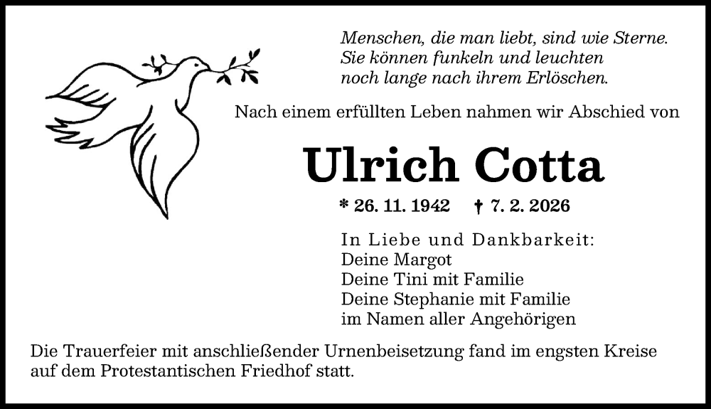 Traueranzeige von Ulrich Cotta von Augsburger Allgemeine