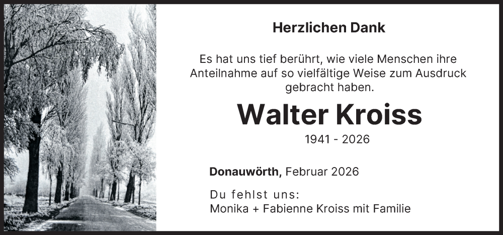 Traueranzeige von Walter Kroiss von Donauwörther Zeitung