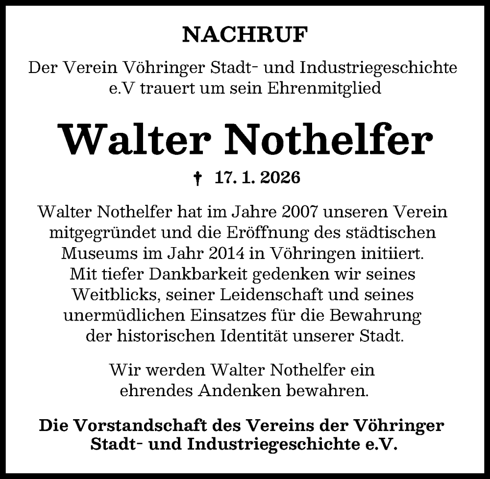  Traueranzeige für Walter Nothelfer vom 14.02.2026 aus Illertisser Zeitung
