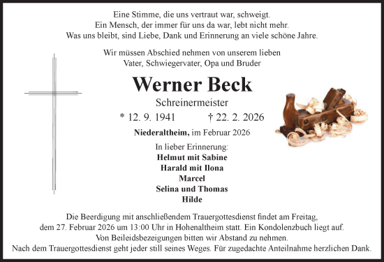 Traueranzeige von Werner Beck von Rieser Nachrichten