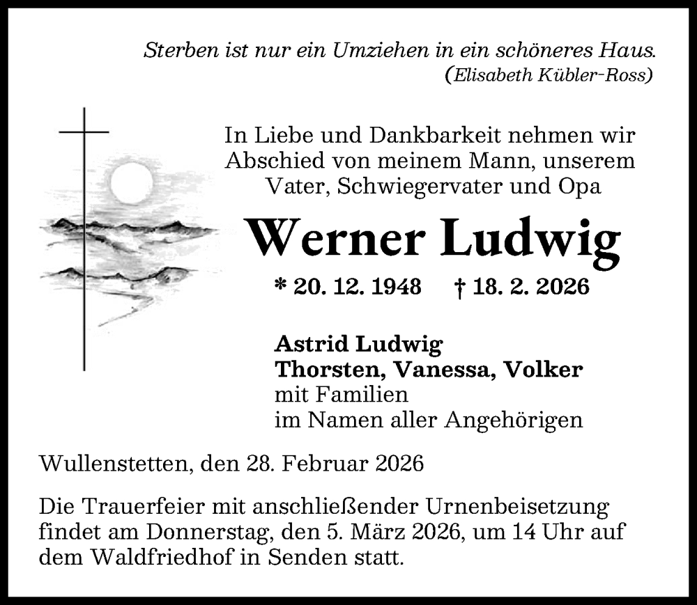  Traueranzeige für Werner Ludwig vom 28.02.2026 aus Neu-Ulmer Zeitung