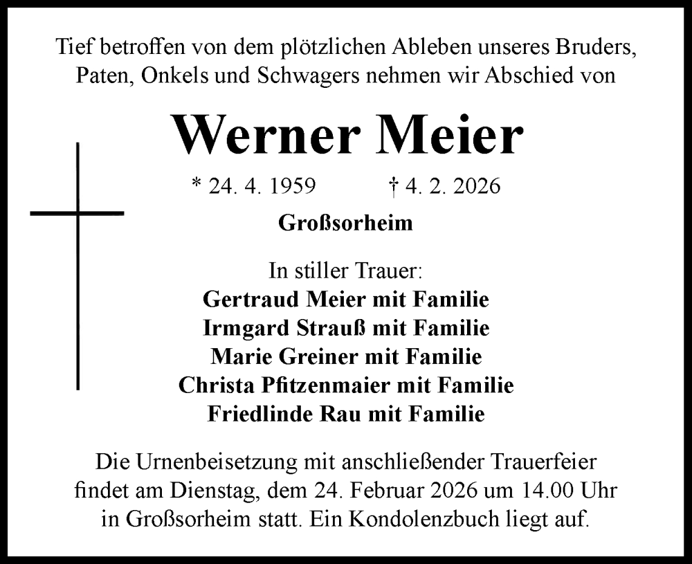  Traueranzeige für Werner Meier vom 21.02.2026 aus Rieser Nachrichten