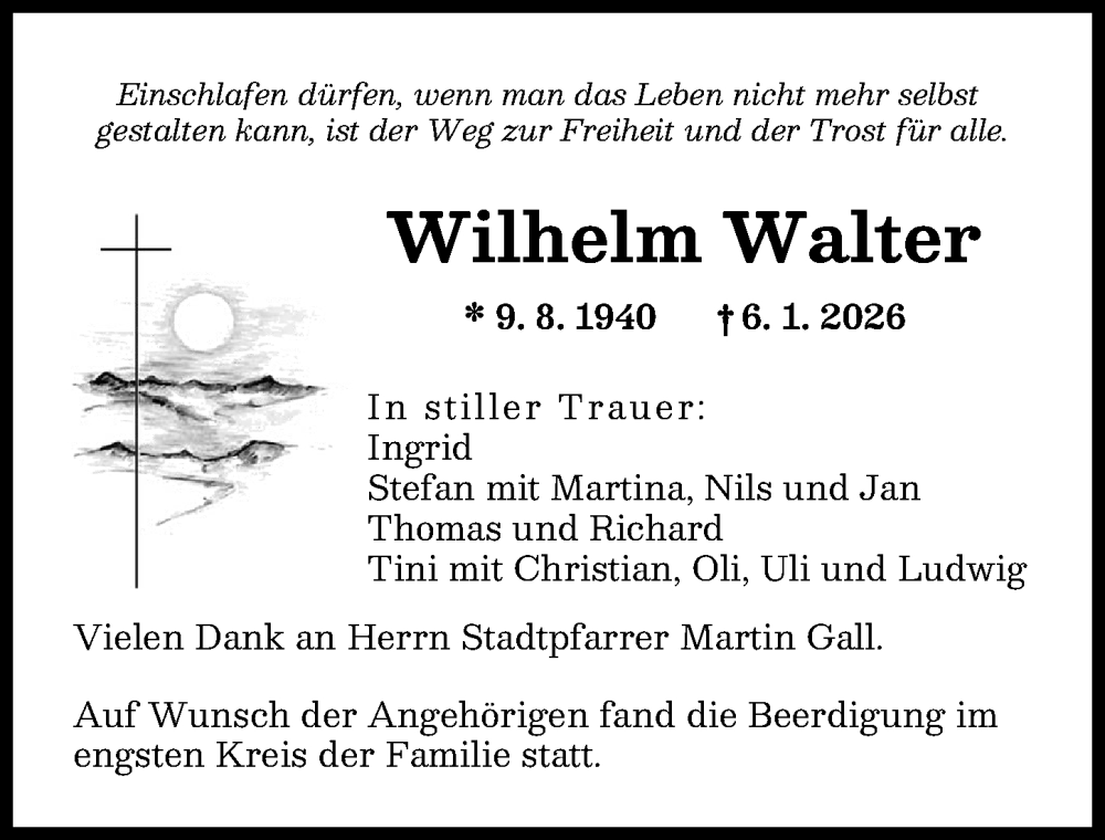  Traueranzeige für Wilhelm Walter vom 07.02.2026 aus Augsburger Allgemeine
