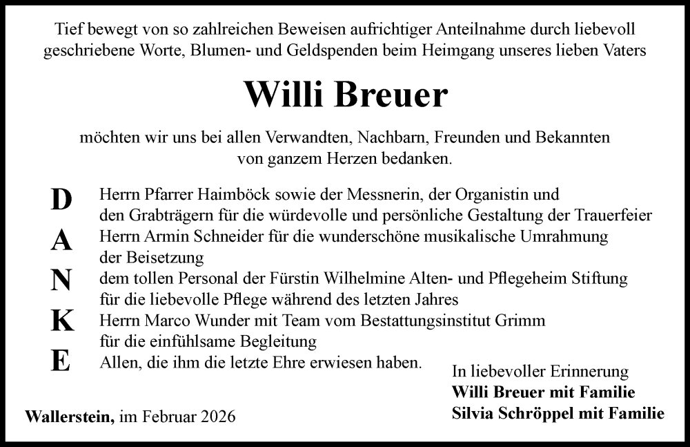 Traueranzeige von Willi Breuer von Rieser Nachrichten