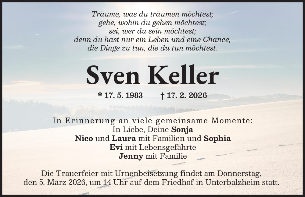 Traueranzeige von Sven Keller von Illertisser Zeitung